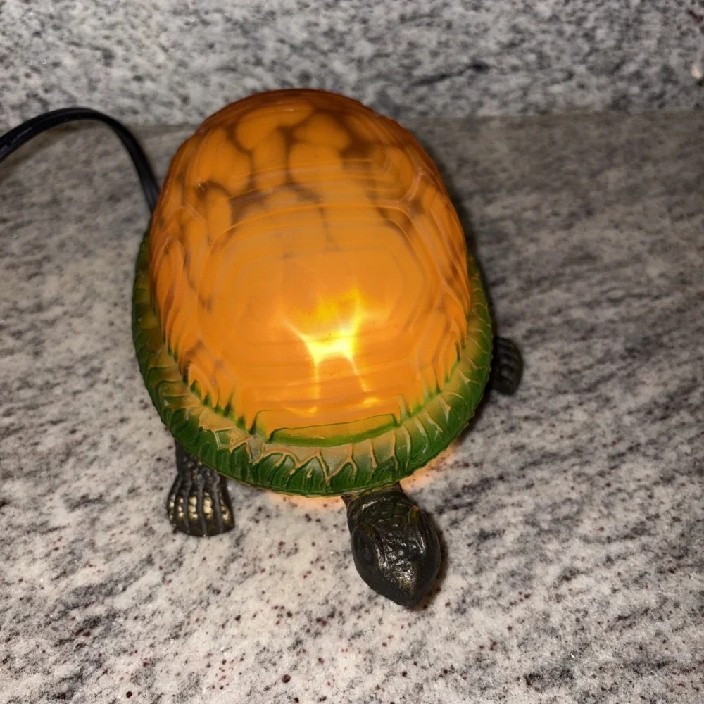 Turtle Lamp with Amber Color Shell Metal Base Tortoise Night Light